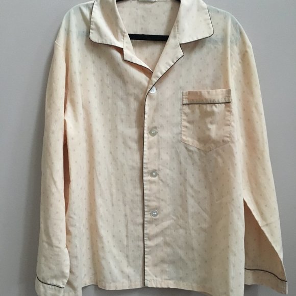 Vintage 2-Piece PJ/Pyjama Set - Light Buttercream Yellow with Brown Detailing - Picture 2 of 11